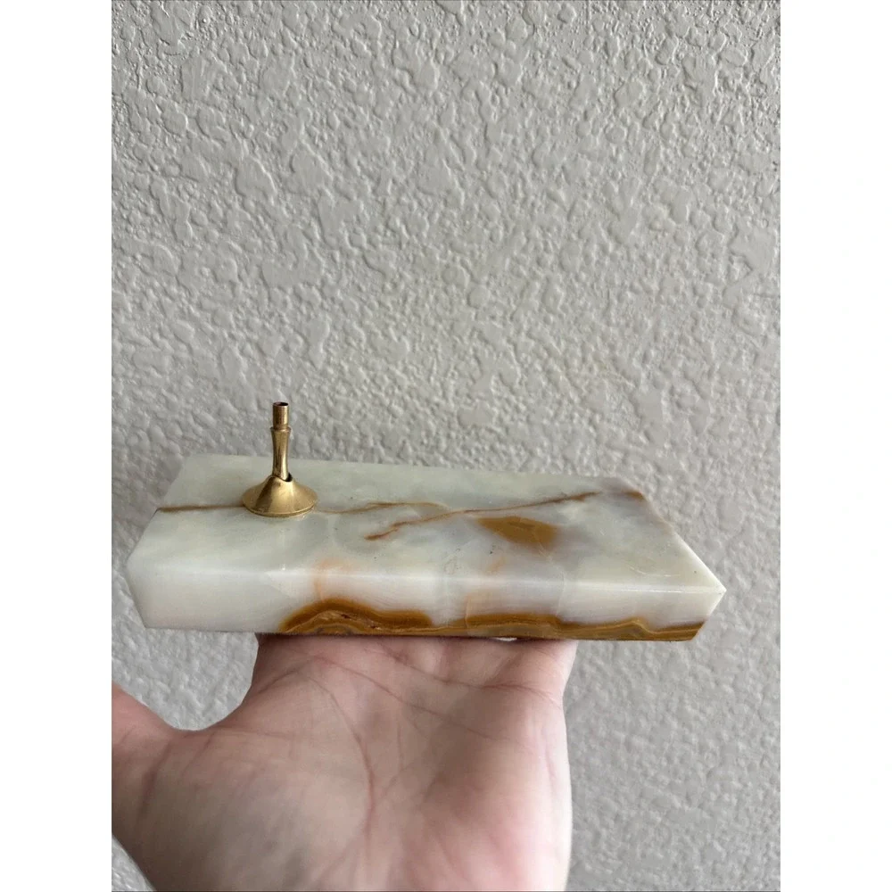 Vintage Beautiful Onyx Marble Stone Pen Pencil Holder Desk